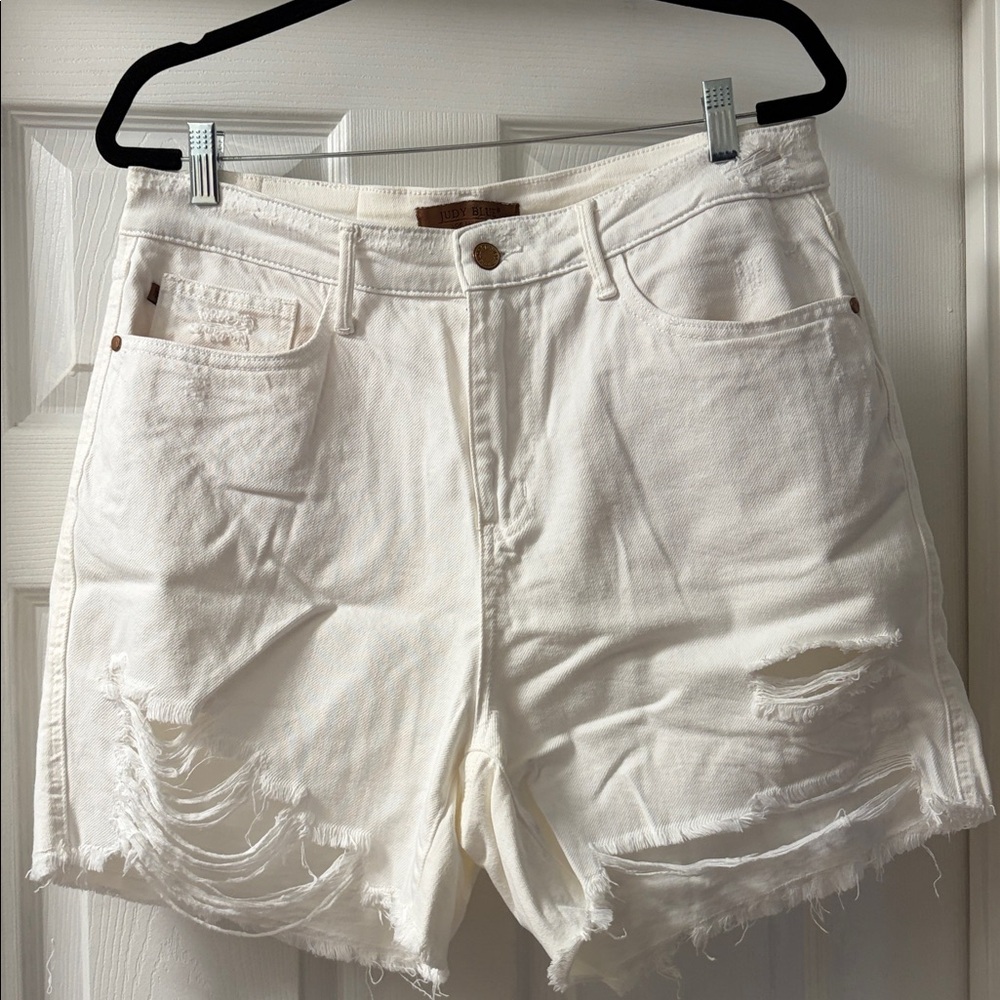 Judy Blue White Distressed Denim Shorts